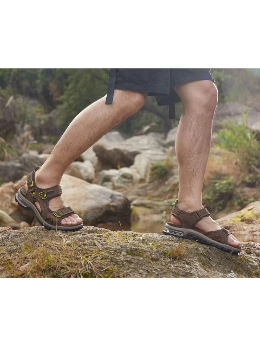 Men's Dark Brown Athletic Outdoor Leather Solid Waterproof Hiking Sandal Shoes
